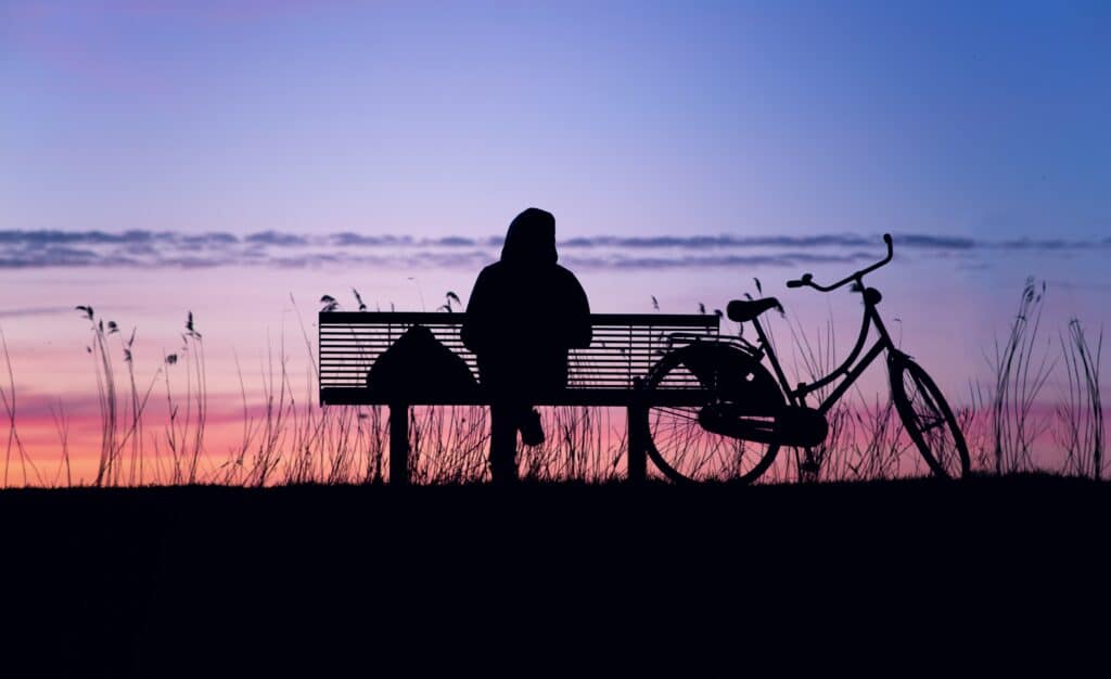 bike ride silhouette bicycle park bench