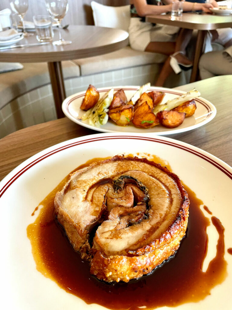 Sasso Italiano's sunday porchetta for two with roast potatoes and roast fennel.