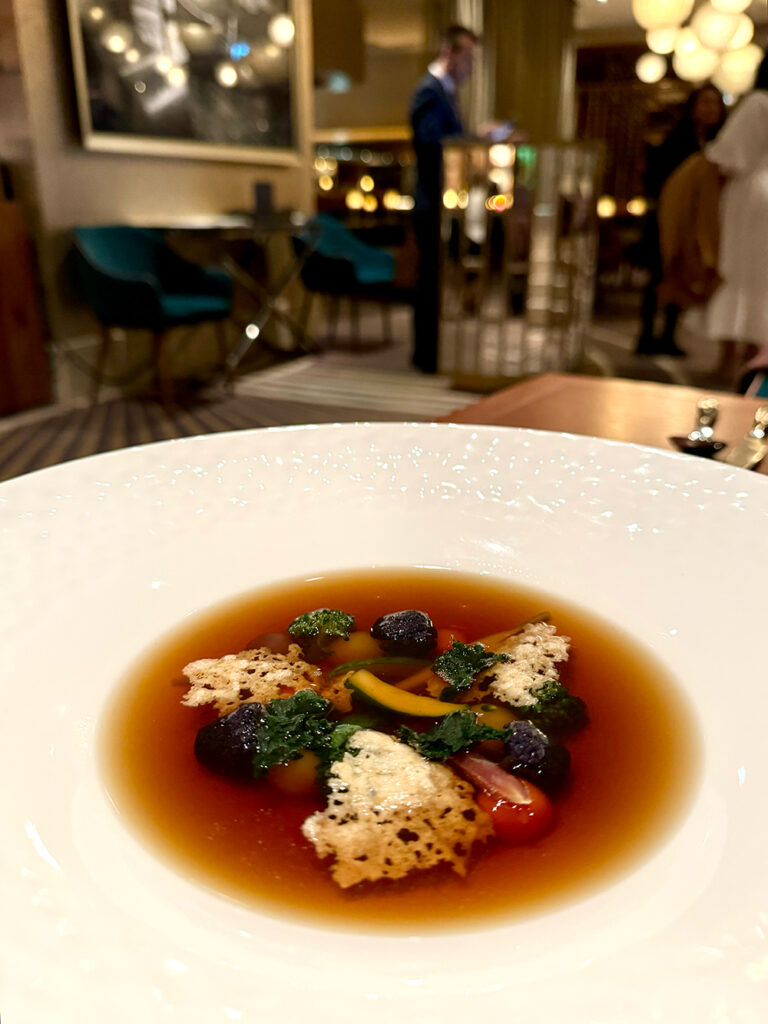 artisinal minestrone in a large white bowl.