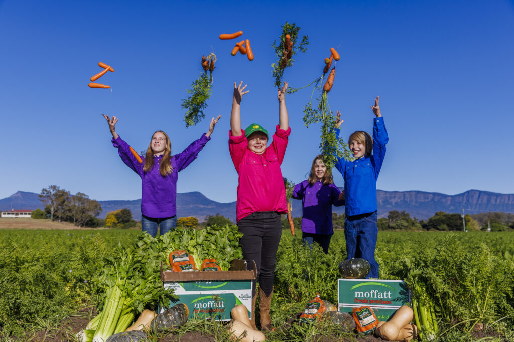 Scenic Rim Eat Local Month is celebrating 15 years with a HUGE program 3 Abbey Zoe Wynne and Fletcher Moffatt from MOffatt Farm and Fresh Produce maker of the famous Carrot Ice Cream ready to Eat Local Month 1024x683 1